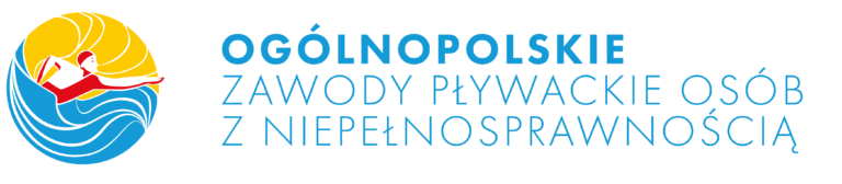 Logotyp OZPOzN pływak i napis: Ogólnopolskie Zawody Pływackie Osób z Niepełnosprawnością